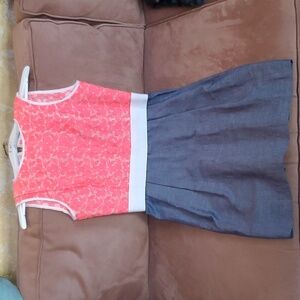 Thread Social hyper color pink lace and denim cotton dress 8